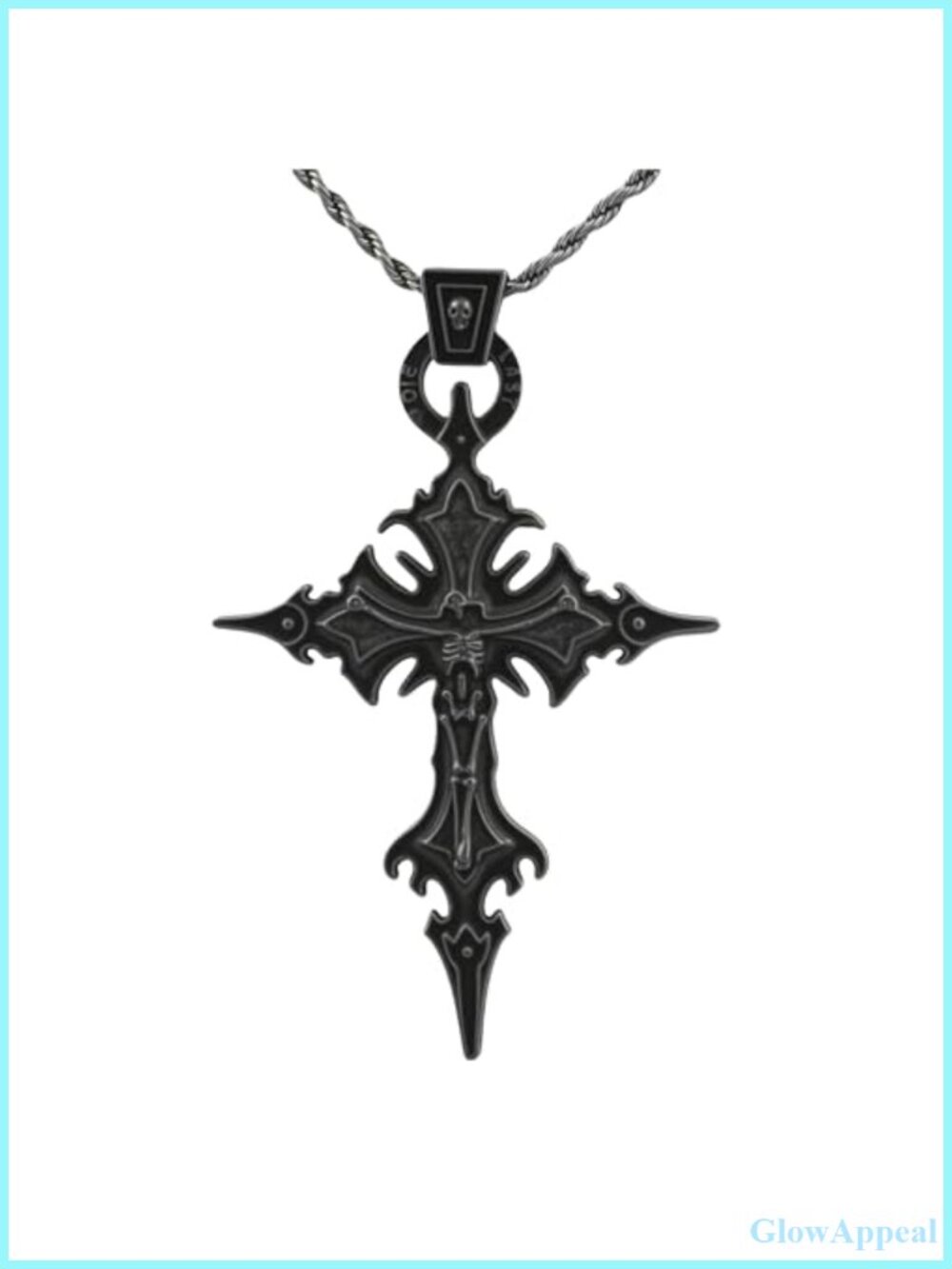 Gothic Skull Cross Pendant Necklace 24" Stainless Steel Chain